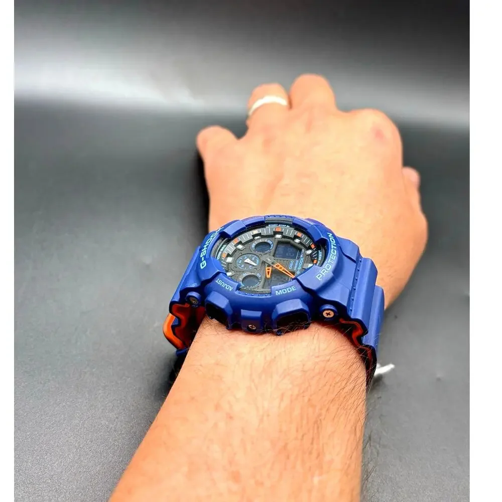 Casio G-Shock GA100L-2A Military Blue Orange Band Men's Analog-Digital Watch